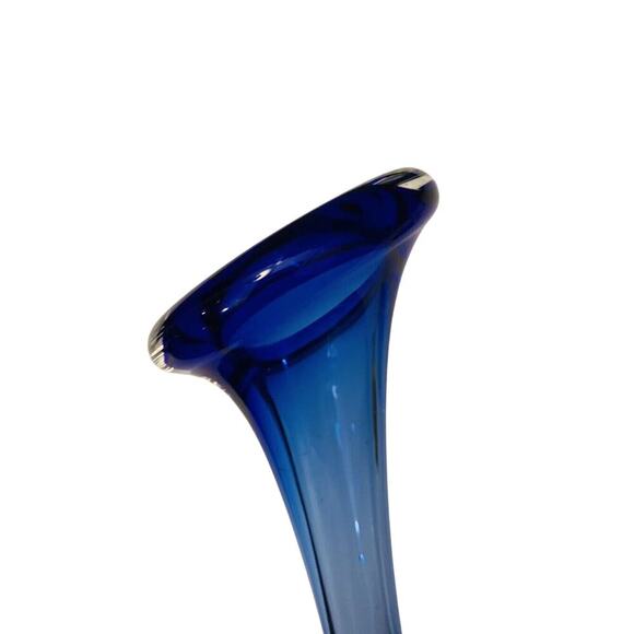 Vintage Cobalt Blue Aseda Glass 8 3/4” Bud Vase Controlled Bubble Base - Picture 13 of 15